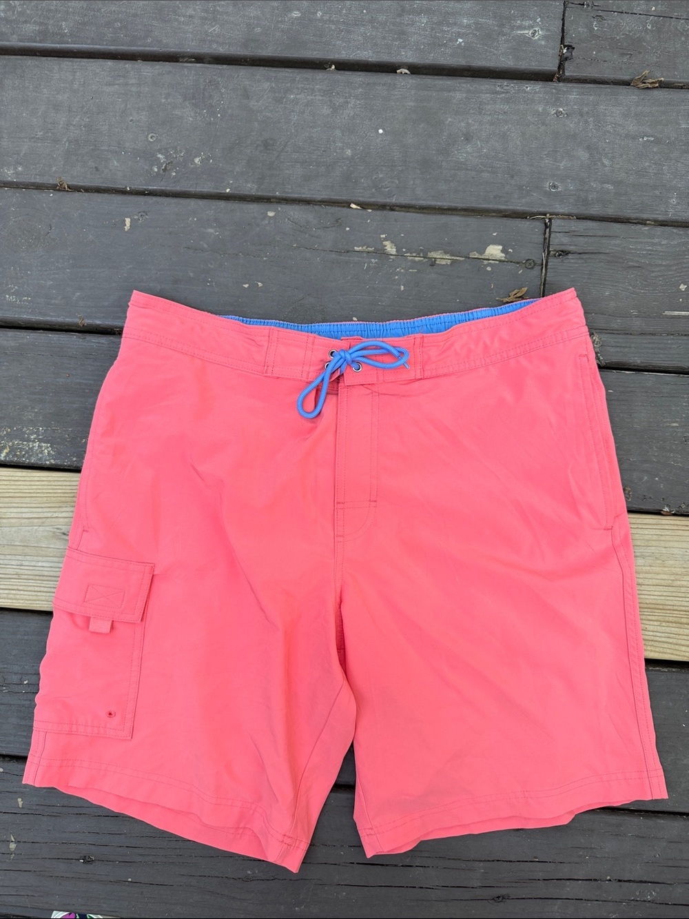 Caribbean Coral Pink Swim Trunks with Blue Drawstring